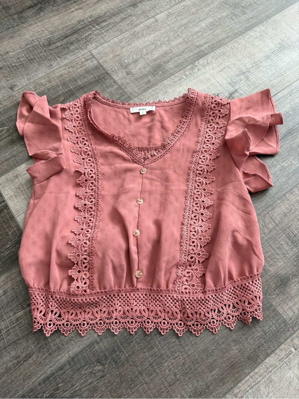 mine Rose Pink Lace-Trim Button Front Blouse